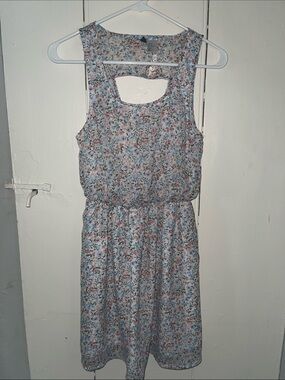 Divided Floral Sleeveless Cutout Sundress in Light Blue and Pink